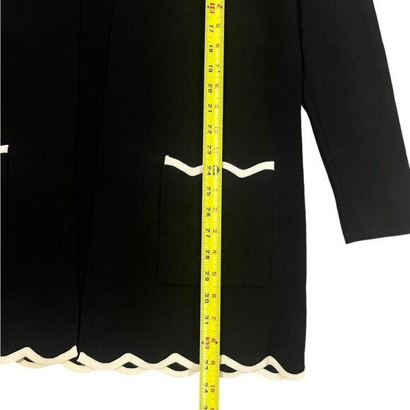 Talbots Long Scalloped Cardigan Open Front Lockets Black White Womens Small - Picture 6 of 7